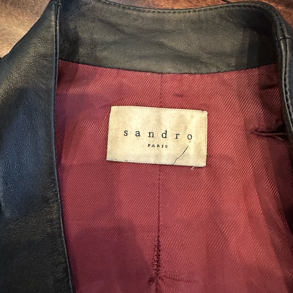Sandro Paris Lamb Leather Moto Biker Jacket size 1/ Small - Picture 4 of 7